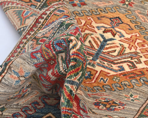 9 Feet Brown Kazak Afghan Hand Knotted Wool Runner Rug